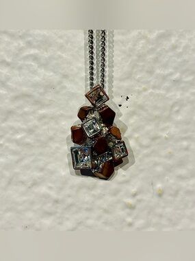 Karen Millen Brown Stone and Clear Crystal Cluster Necklace